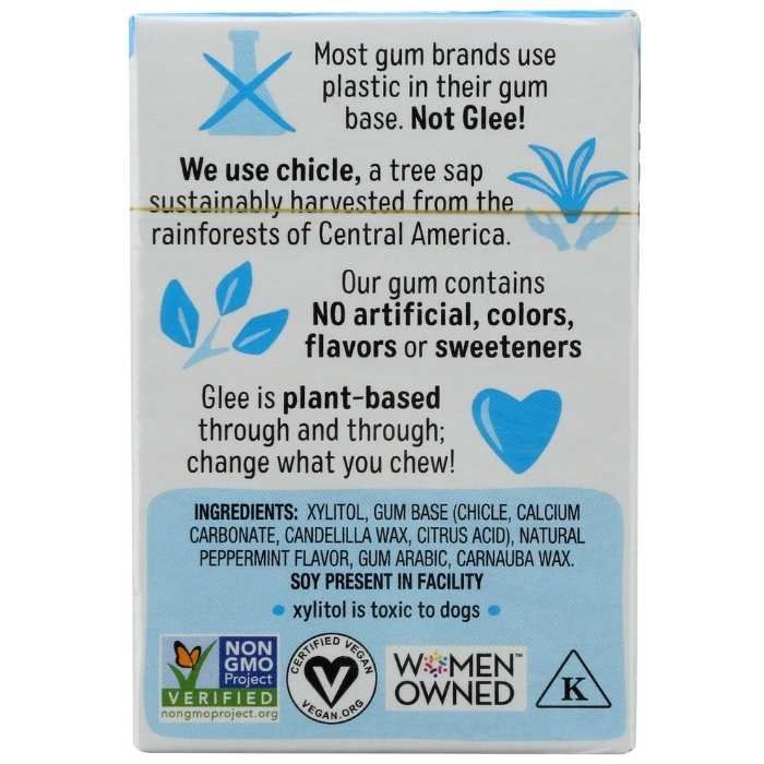 Glee Gum - All-Natural Chewing Gum Peppermint, 16 Pieces - back