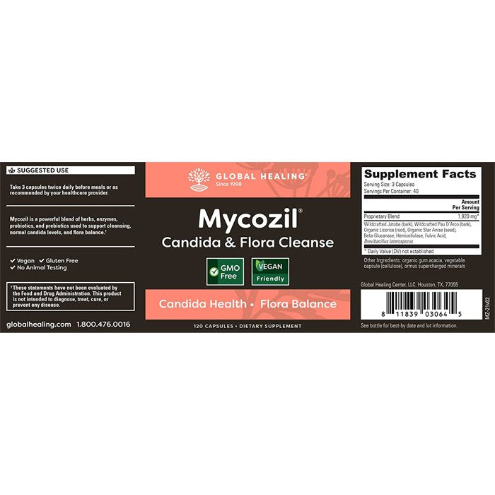 Global Healing - Mycozil® Candida & Flora Cleanse, 120ct  - back