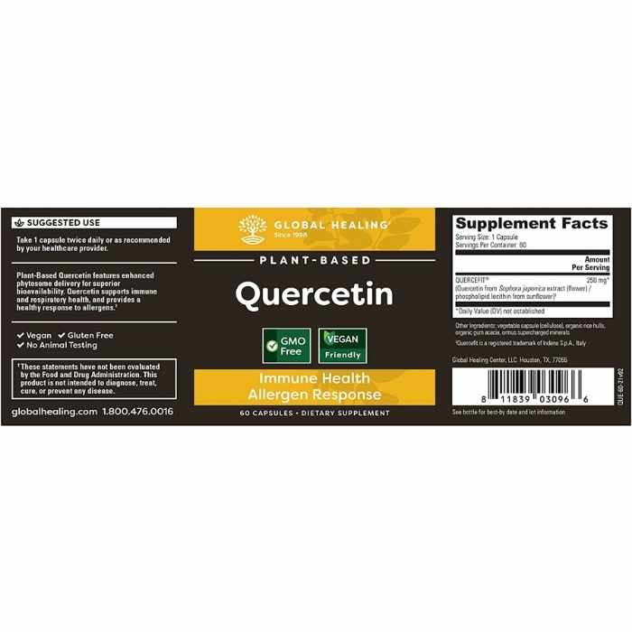 Global Healing - Plant-Based Quercetin, 60ct - back