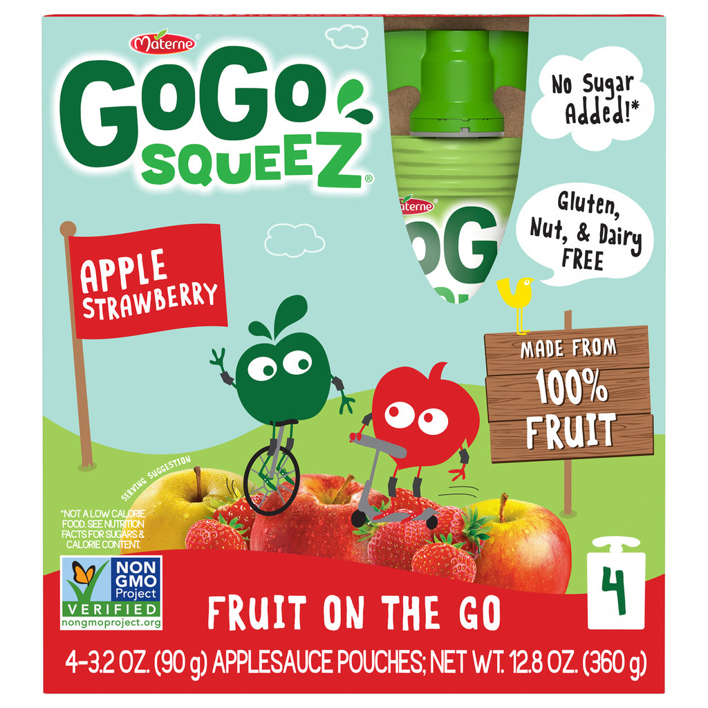 GoGo Squeez Applesauce, Apple Strawberry, 4 Pack, 12.8oz Pack of 12 PlantX US