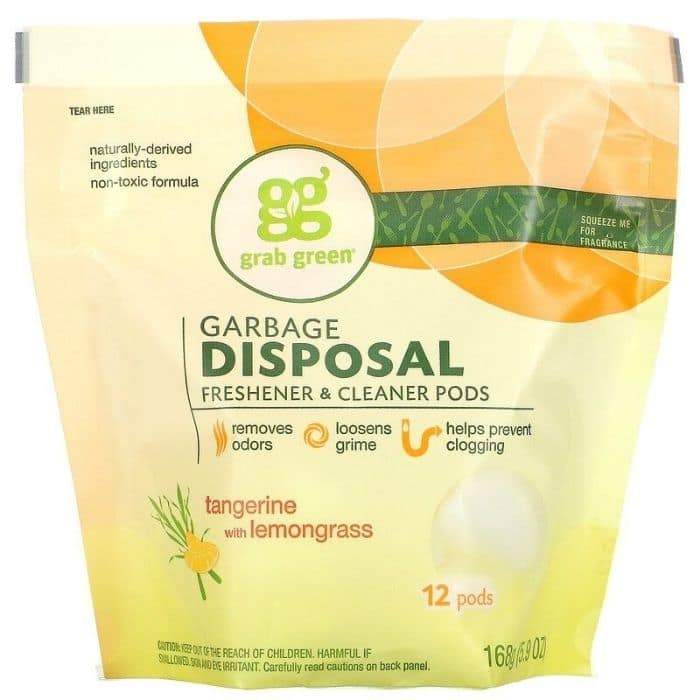 Grab Green - Garbage Disposal Freshener & Cleaner, Tangerine & Lemongrass - front