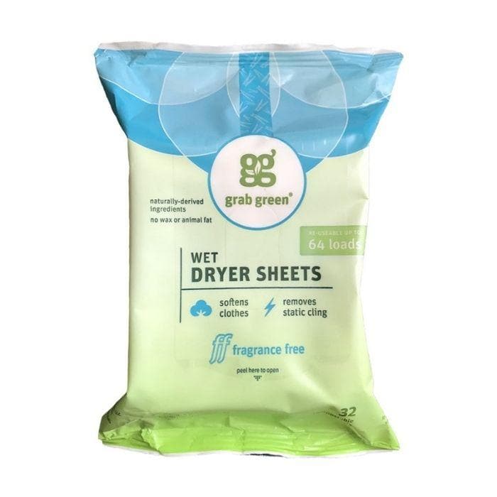 Grab Green - Natural Wet Dryer Sheets, Fragrance Free- Front