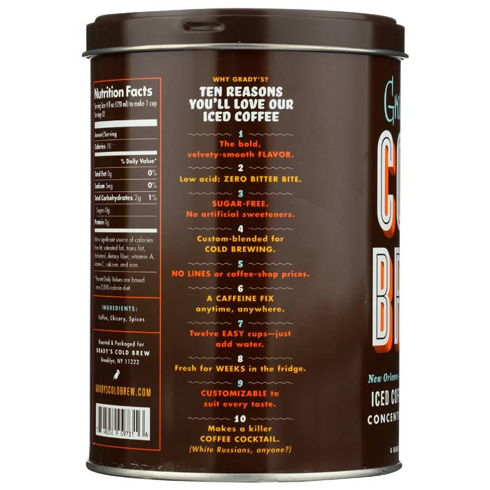 Grady's Cold Brew Bean Bag Can Iced Coffee Concentrate, 8oz