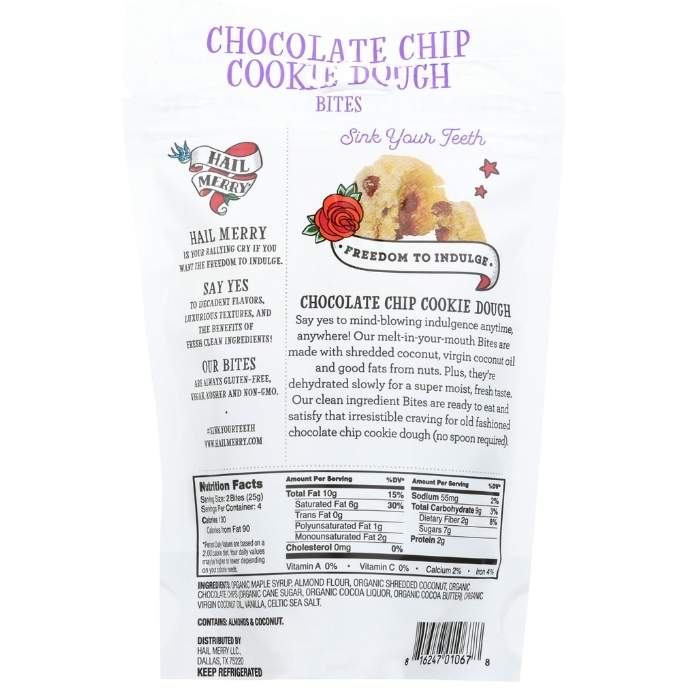 Hail Merry - Gluten-Free Bites Chococolate Chip Cookie Dough, 3.5oz - back
