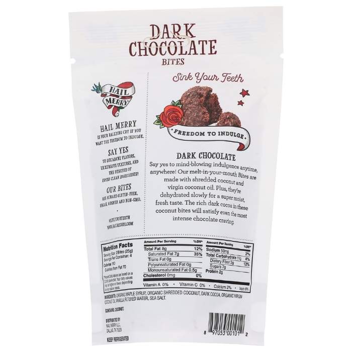 Hail Merry - Gluten-Free Bites Dark Chocolate, 3.5oz - back