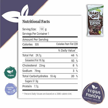 Hands Off My Chocolate - Vegan - Seriously Dark Chocolate Bar, 3.5oz - BACK