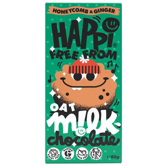 Happi Free From - Christmas Oat M!lk Chocolate, Honeycomb & Ginger Bar ,80g