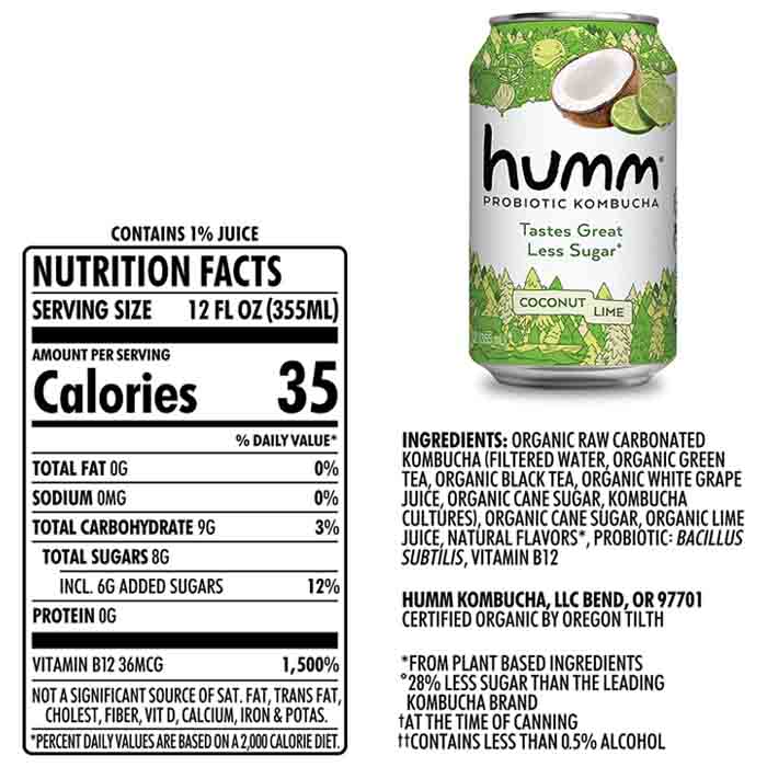 Humm - Kombucha - Coconut Lime, 12oz - back