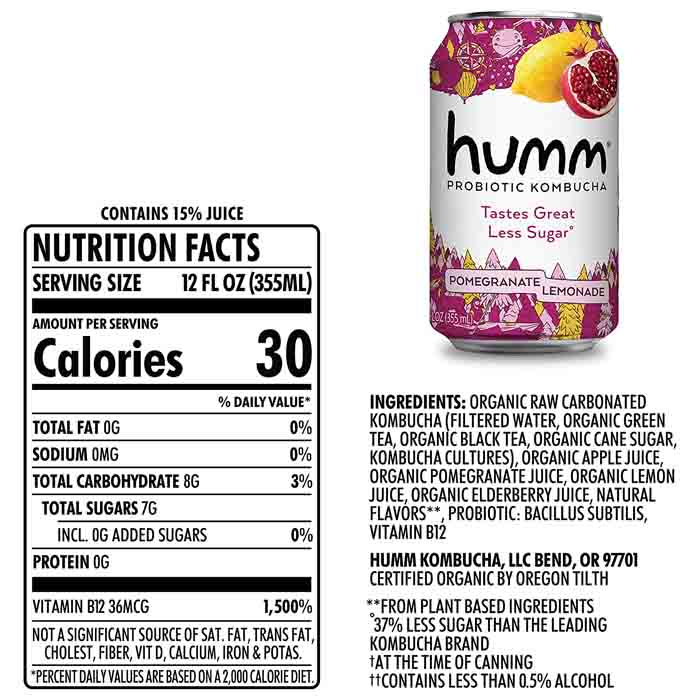 Humm - Kombucha - Pomegranate Lemonade, 12oz - back