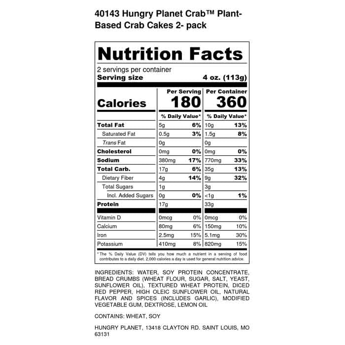 Hungry Planet - Crab™️ Cakes, 8oz-Nutrition