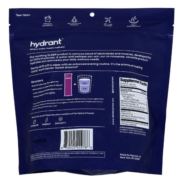 Hydrant - Sleep Elderberry Hydration Mix back