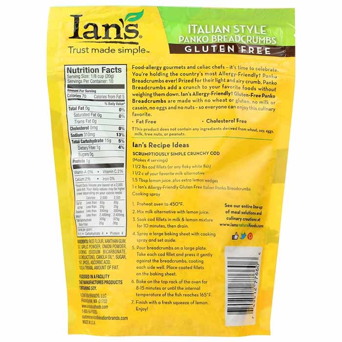 Ian's Natural Foods ItalianStyle GlutenFree Panko Breadcrumbs, 7oz