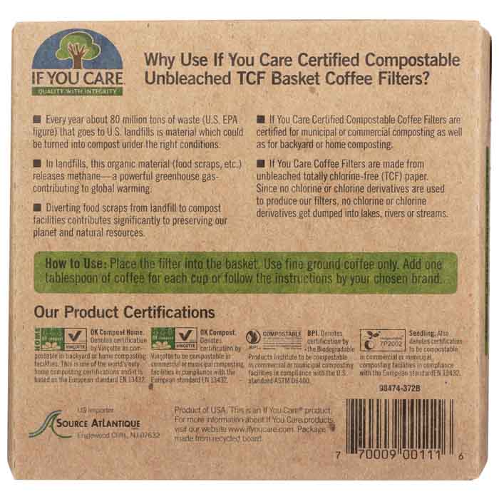 If You Care - Unbleached Coffee Filters, 100 Pack - back