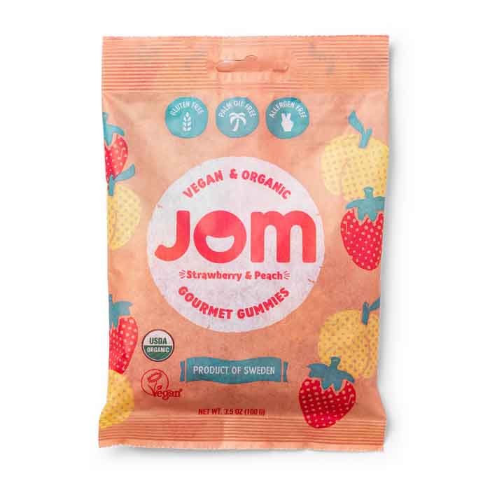 JOM - Organic and Vegan Swedish Gummies - Strawberry & Peach, 2.5oz
