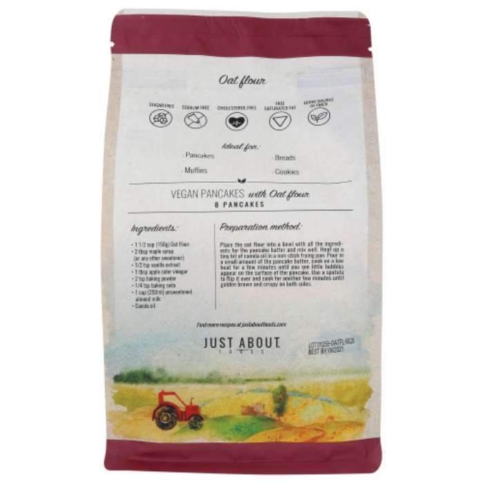 Just About Foods Organic Oat Flour- Back