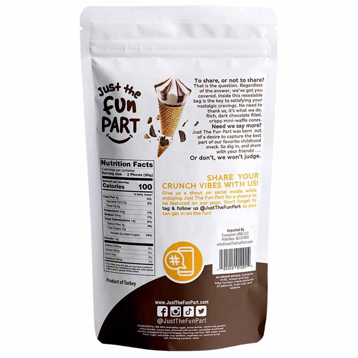 Just The Fun Part - Bite-Sized Dark Chocolate Waffle Cones, 4.23oz - back