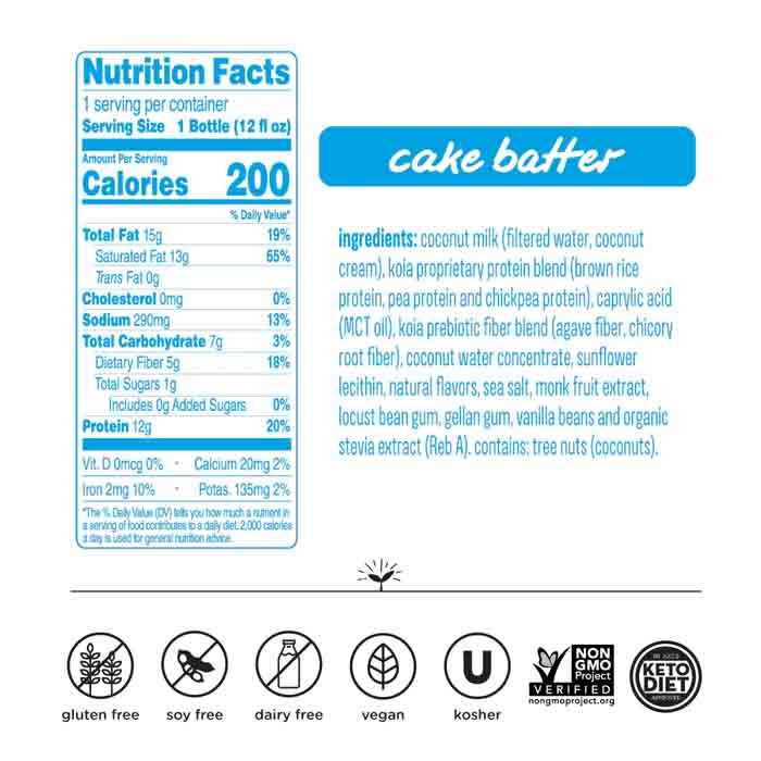 Koia - Protein Drink - Cake Batter, 12oz - back