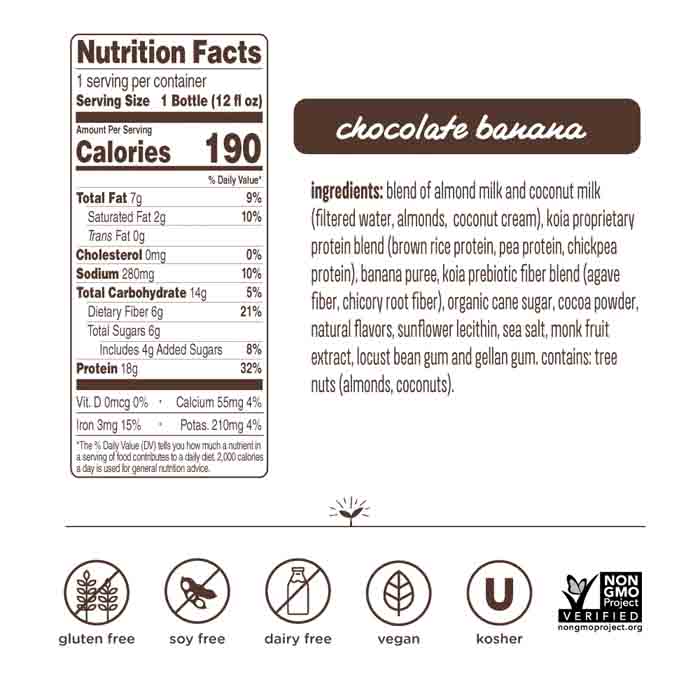 Koia - Protein Drink - Chocolate Banana, 12oz - back
