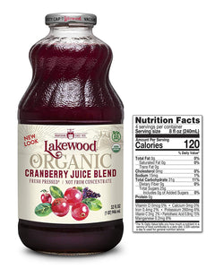 Lakewood Organic Juice Blend Fresh Pressed Cranberry 32 Fl Oz | Pack of 6