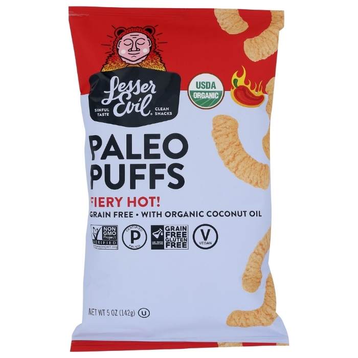 Lesser Evil - Fiery Hot Paleo Puffs - front