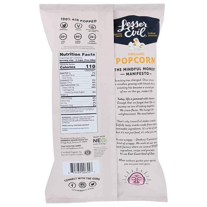 Lesser Evil - Himalayan Gold Butter Popcorn, 5oz - back