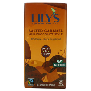 Lily's - Milk Chocolate Style Bar, Salted Caramel, 40% Cocoa, 2.8 oz | Pack of 12
