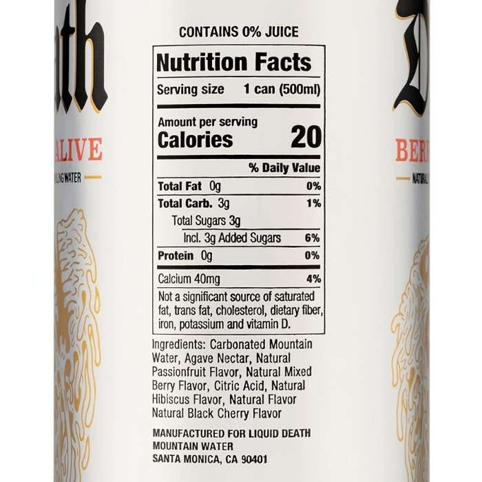 Liquid Death - Sparkling Water Berry It Alive, 12-Pack - nutrition facts