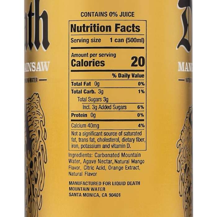 Liquid Death - Sparkling Water Mango Chainsaw, 12-Pack - nutrition facts