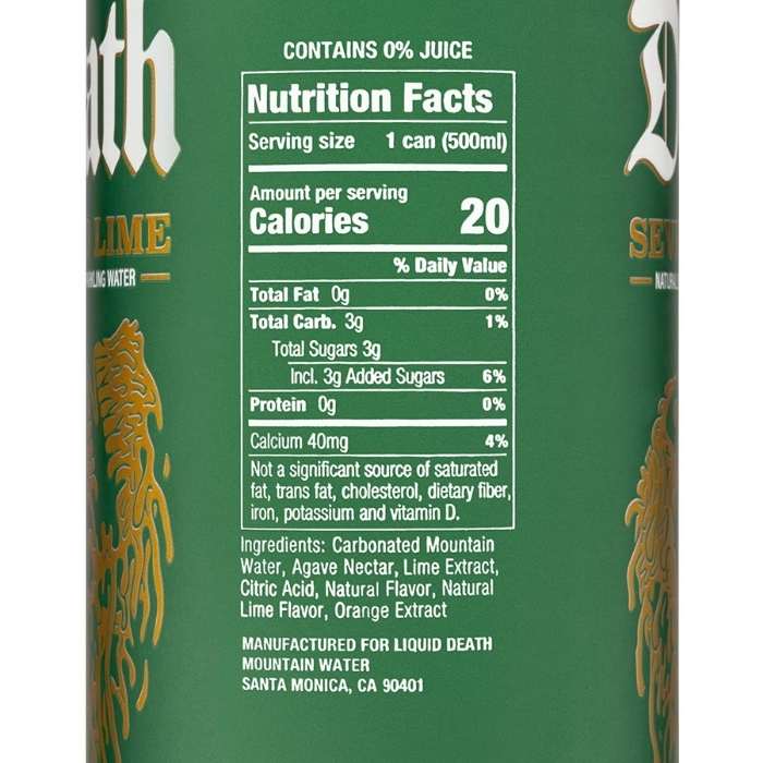 Liquid Death - Sparkling Water Severed Lime, 12-Pack - nutrition facts
