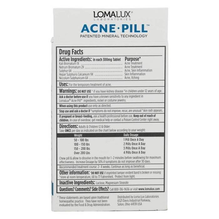Loma Lux Laboratories - Acne Pill Healthy Skin Formula, 60 Pills - back