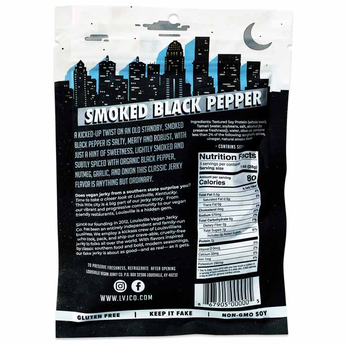 Louisville Vegan Jerky - Smoked Black Pepper, 3oz - back