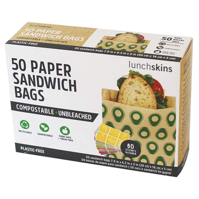 Lunchskins - Paper Sandwich Bags  Avocado Compostable & Unbleached - 50 pc