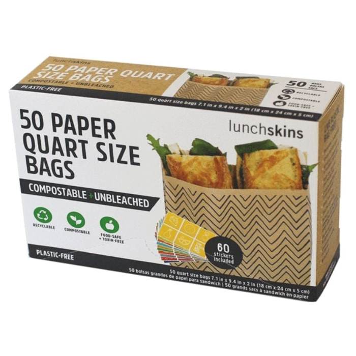 Lunchskins - Paper Sandwich Bags Quart Bags Chevron - Compostable & Unbleached , 50 pc