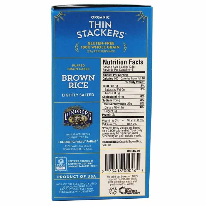 Lundberg - Organic Thin Stackers - Brown Rice Lightly Salted, 5.9oz  - back