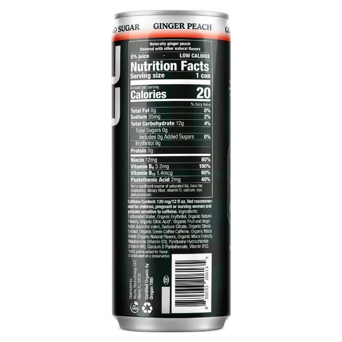 Machu Picchu - Elevate 120 Organic Energy Drinks Ginger Peach, 12 fl oz - back