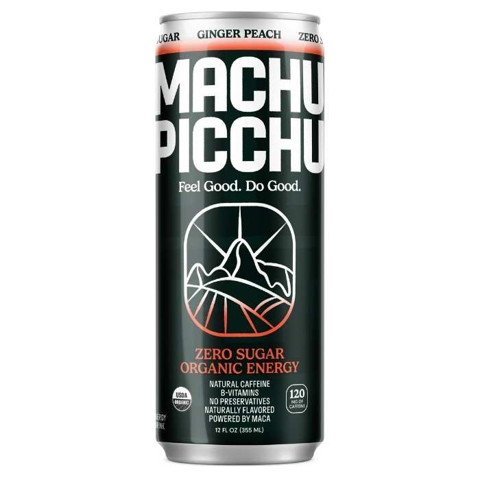 Machu Picchu - Elevate 120 Organic Energy Drinks Ginger Peach, 12 fl oz - front