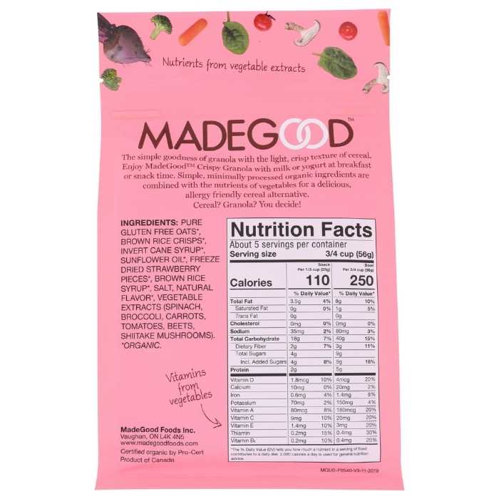 Madegood - Gluten-Free Crispy Light Granola - back