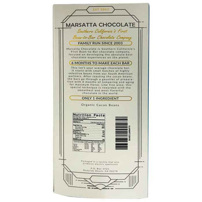 Marsatta Chocolate - Bean-To-Bar Chocolate - Crystal Label 100% Cacao, 1.75oz - back