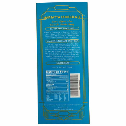 Marsatta Chocolate - Bean-To-Bar Chocolate - Sapphire Label 74% Cacao, 1.75oz - back