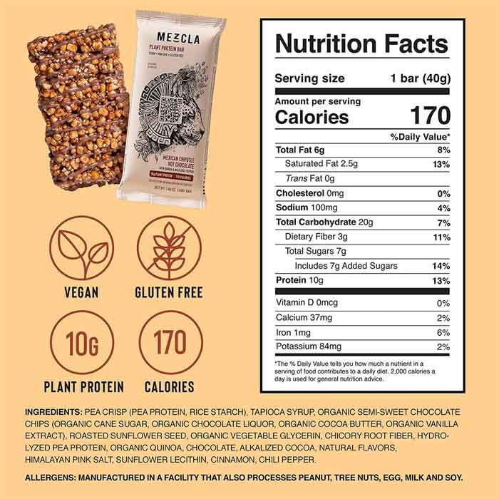 Mezcla - Plant Protein Bars - Mexican Chipotle Hot Chocolate, 1.73oz - back