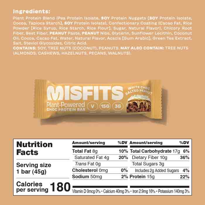 Misfits - Protein Bar White Choc, 1.6oz - Back