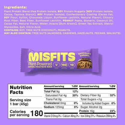Misfits - Vegan Protein Bars Chocolate Caramel, 1.6oz - Back