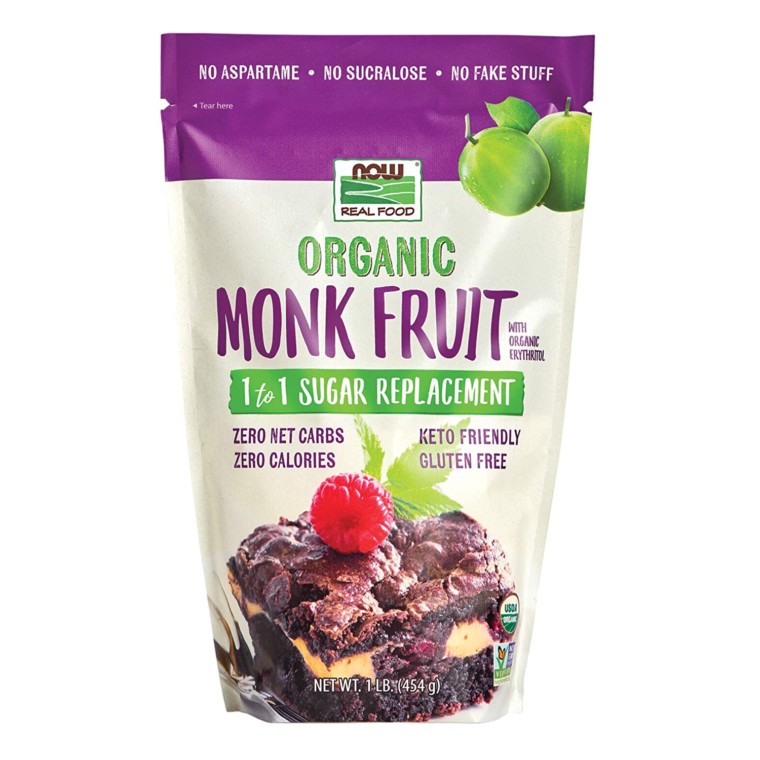 NOW Real Food Organic Monk Fruit with Organic Erythritol Powder 1 Lb
 | Pack of 6 - PlantX US
