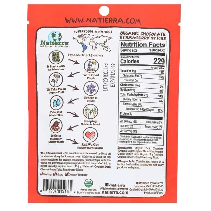 Natierra - Organic Freeze-Dried Chocolate-Covered Fruit Strawberry Slices back