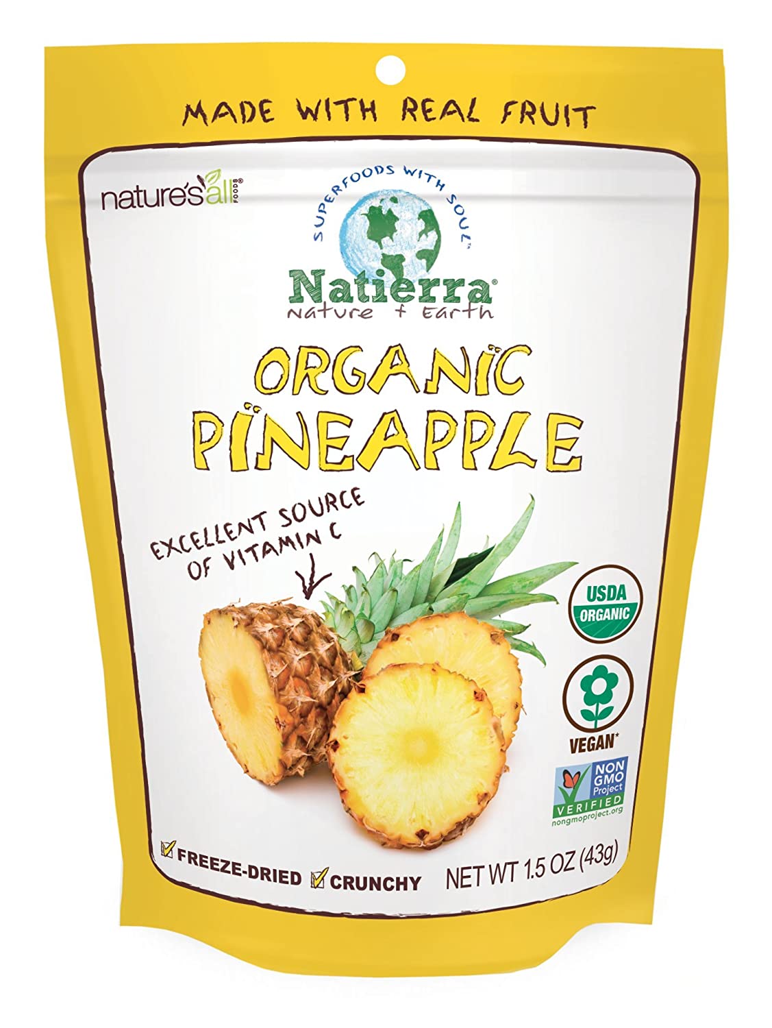 Natierra, Organic Freeze-Dried, Pineapples, 1.5oz | Pack of 12 – PlantX US