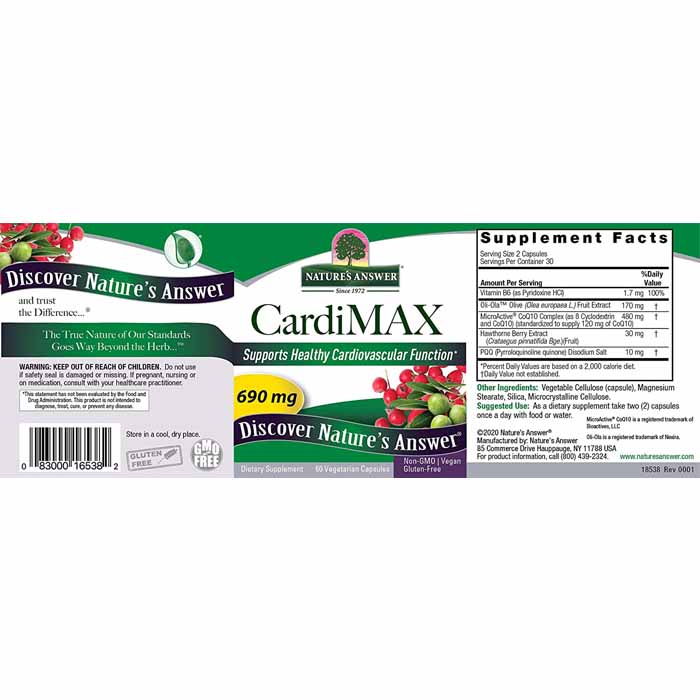 Nature's Answer - CardiMAX Cardiovascular Support, 60 Capsules - back