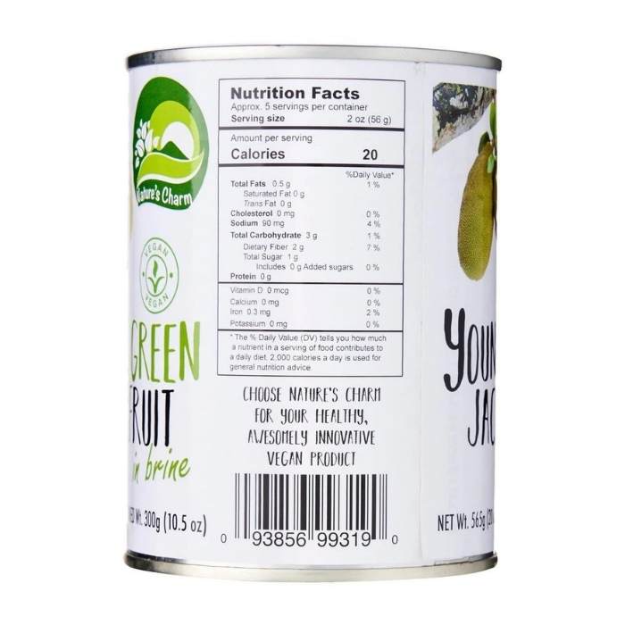 Nature's Charm - Young Green Jackfruit in Brine, 20oz - back