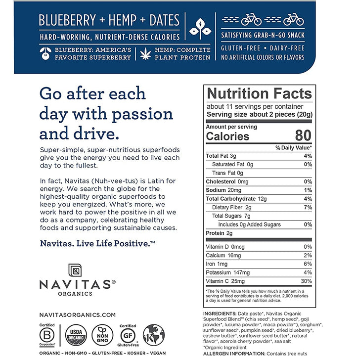Navitas-Power Snacks - Blueberry Hemp, 8 oz