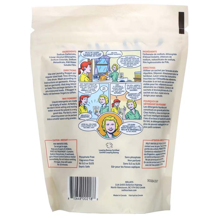Nellie's Clean - Laundry Nuggets (36 Loads), 1.1lb - back