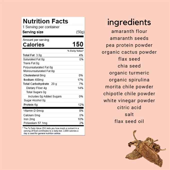 Nemi Snacks - Cactus Sticks ,1.7oz , Smoky Chipotle - Back